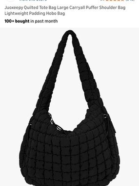 Quilted Puffer Hobo Shoulder Bag - Black